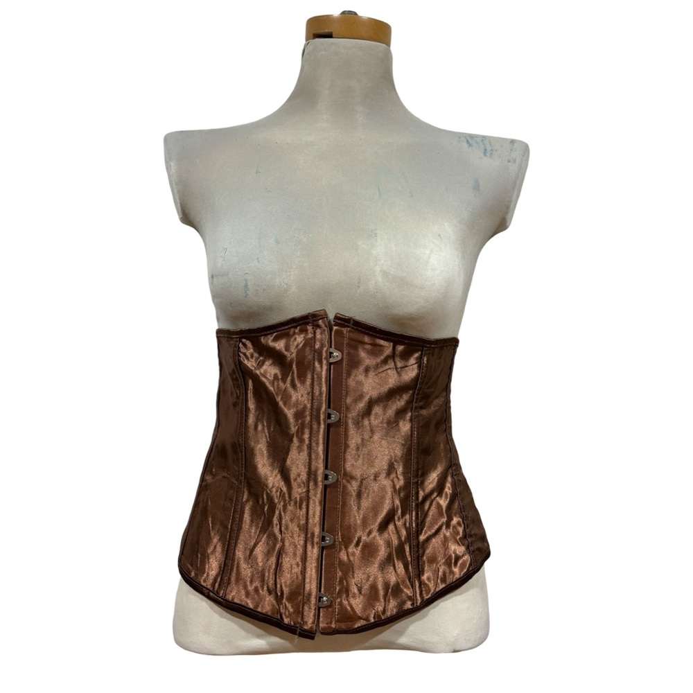 Brown Sleek Underbust Corset Bustier Metal Clasp Front Lace Back Y2K Vintage 2X